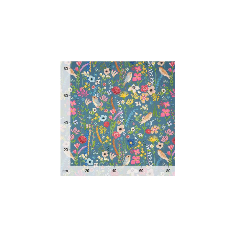 Tissu Extérieur Dralon Oiseaux et Fleurs Bleu Acier | Oeko-Tex - Decomod