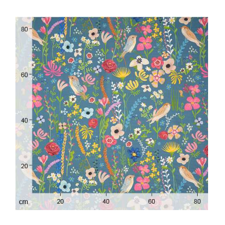 Tissu Extérieur Dralon Oiseaux et Fleurs Bleu Acier | Oeko-Tex - Decomod