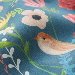 Tissu Extérieur Dralon Oiseaux et Fleurs Bleu Acier | Oeko-Tex - Decomod